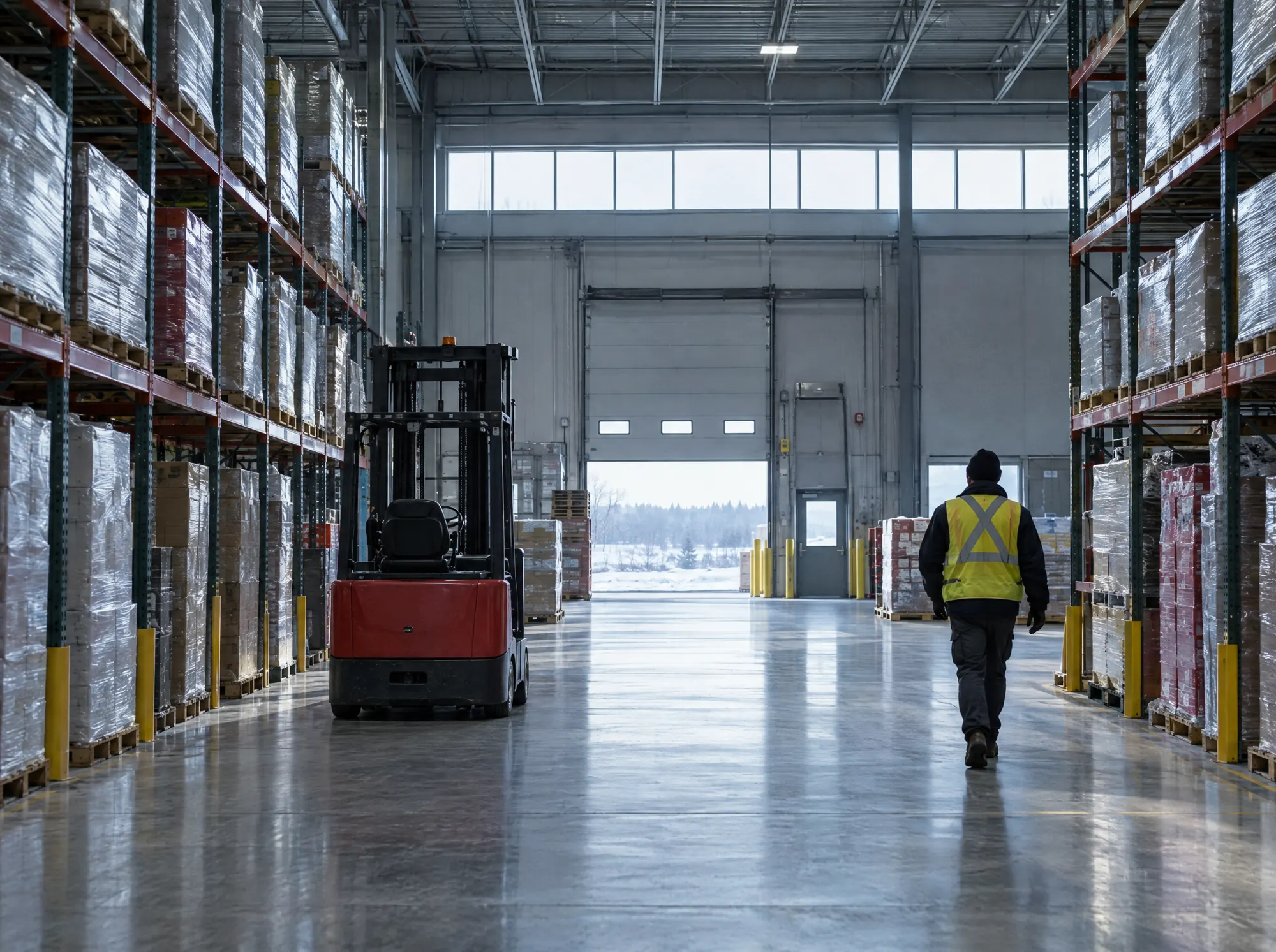 A distribution warehouse in Canada in the early morning